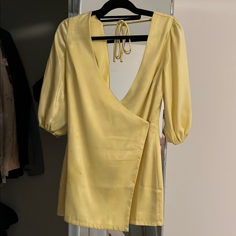 Privacy Please Yellow Wrap Dress